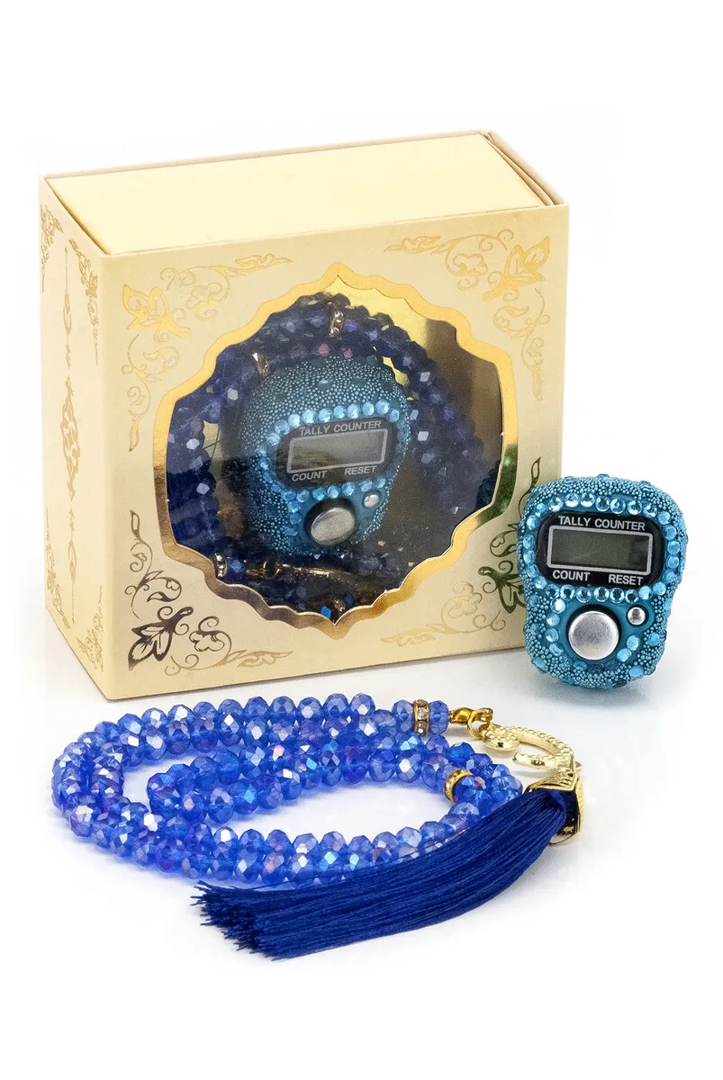 

IQRAH Gemstone Zikirmatik-Crystal Stone Tesbihli Gift Set-Blue Color
