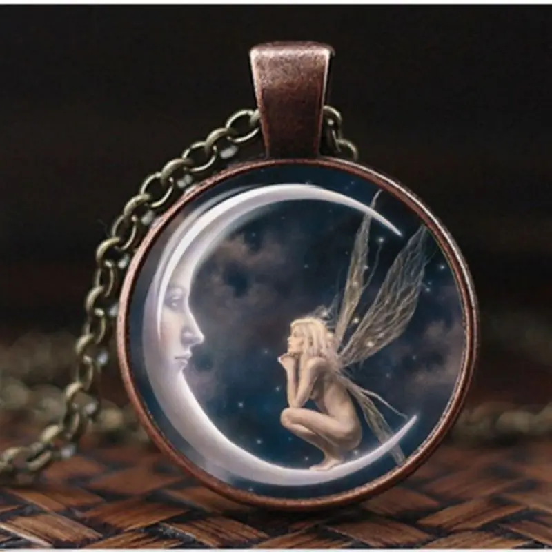 

Women Elf Angel Necklaces Time Moon Angel Pendant Necklace for Women Jewelry Charm Gift