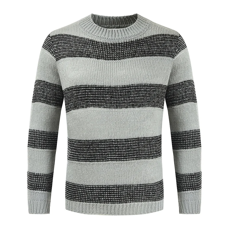 2022  Men's Autumn and Winter New Round Neck Color Contrast Stripe Knitwear Personality Fashion Trend Sweater Warm Top Clothing