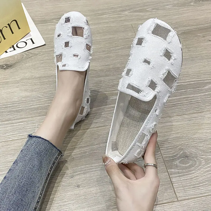 Недорогие дизайнерские балетки с дырками женские повседневные парусиновые