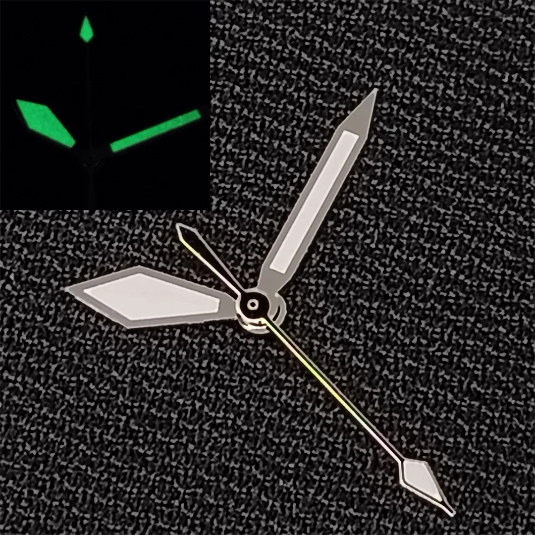 NH35 Стрелки часов Алмазные стрелки Серебристый край Белый указатель Зеленые