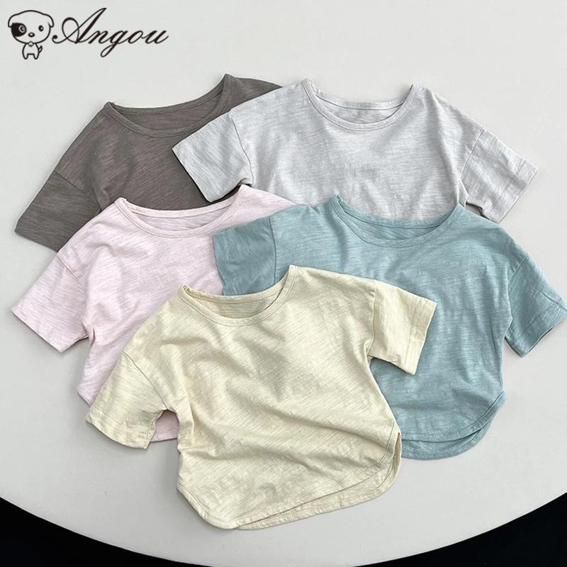 

Colorful Children Baby Boys Girls Short Sleeves T-shirt Children Tops Clothes Boys Solid Color Korean Style Casual Pure Clothes