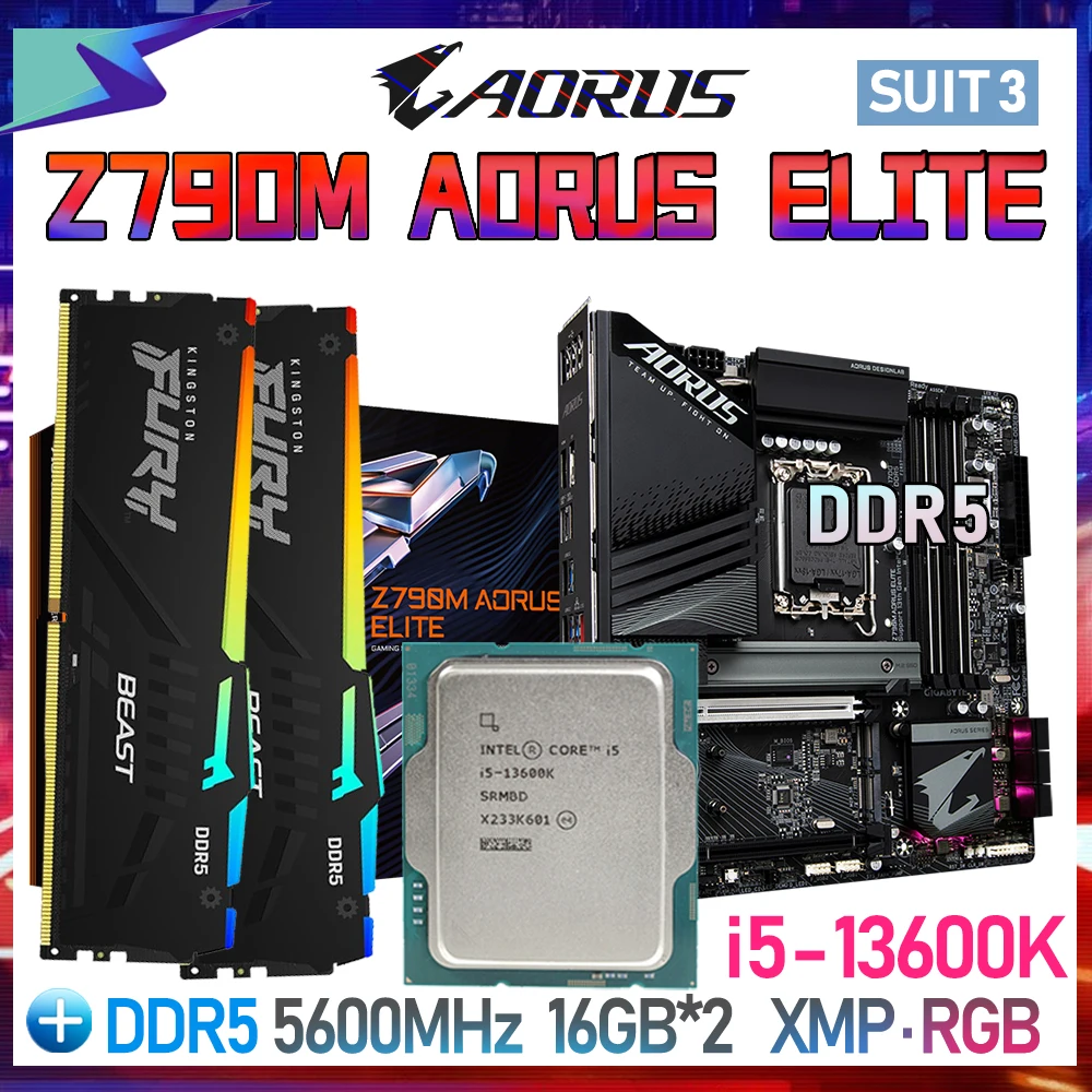 

Gigabyte Z790M DDR5 M-ATX материнская плата LGA 1700 комплект ЦП Core i5 13600K с RGB Kingston Rams 5600 МГц 32 Гб разгон память Новинка