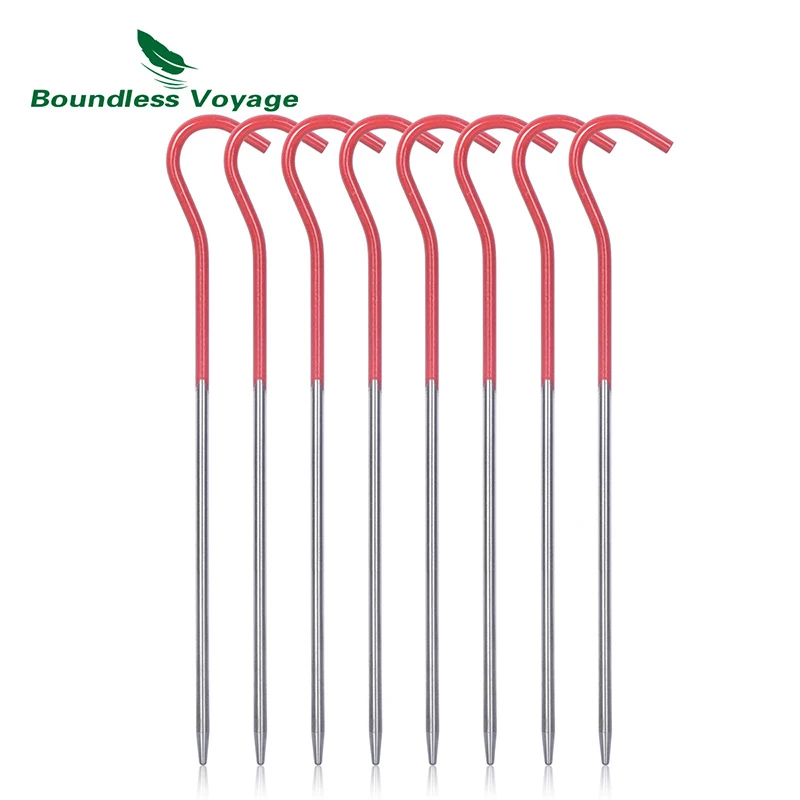 

Boundless Voyage 165mm Titanium Alloy Tent Pegs With Hooks Garden Stakes Ground Nail For Outdoor Camping Hammock Awning Canopy