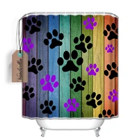 Dog Paw Prints Rustic Old Barn Wood Bathroom Shower Curtain Set with Hooks Waterproof Fabric Polyester Multi Color Home Decor