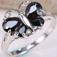 classic black lovely butterfly animal zircon crystal silver color female metal alloy ring for women party jewelry accessories