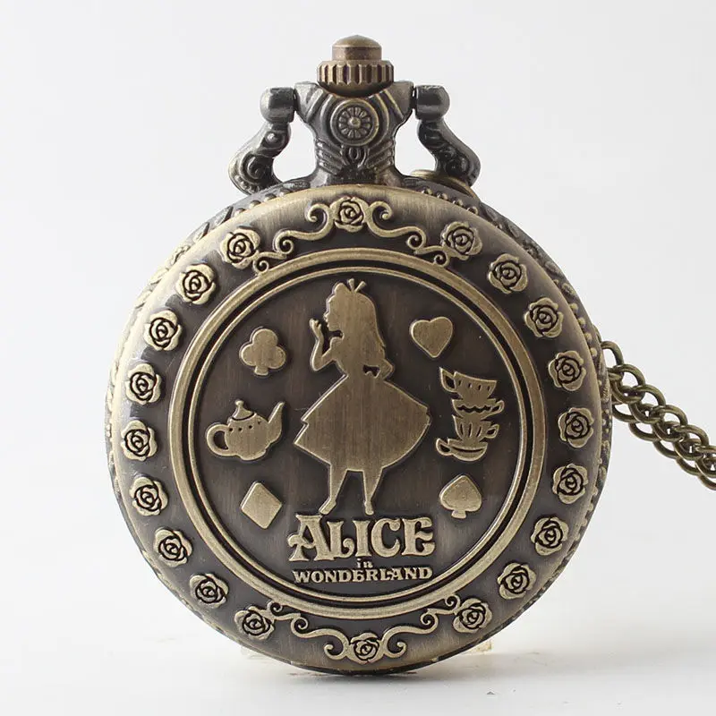 

Ретро Бронзовый мечта Алиса в стране чудес аниме кролик покер аксессуары кварцевые карманные часы цепочка ожерелье кулон для девочки женщи...