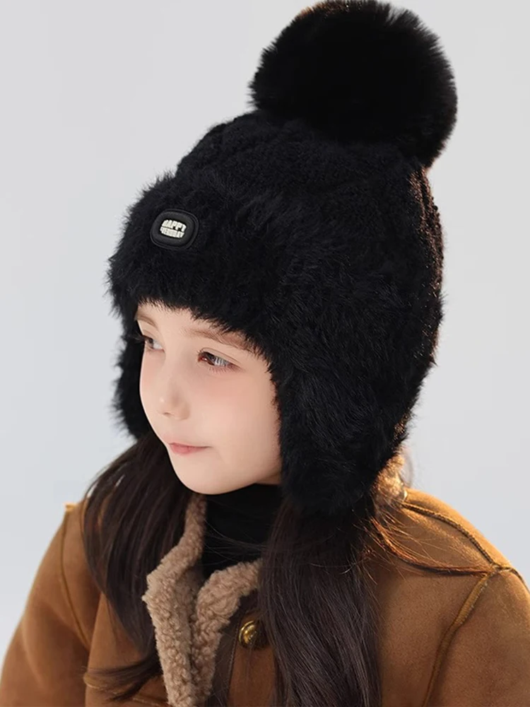 Детская шерстяная шапка для девочек зимняя теплая утолщенная плюшевая с