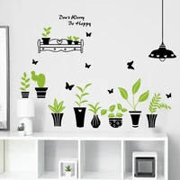 small fresh cartoon green plant potted sofa butterfly wall stickers home decoration wall decor home accessories wallpaper