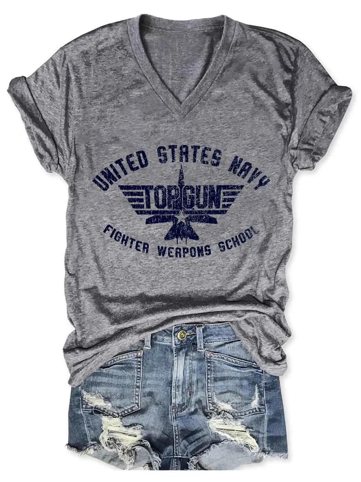Women's Top Gun Inspired United States Navy Fighter Weapons School V-Neck T-Shirt