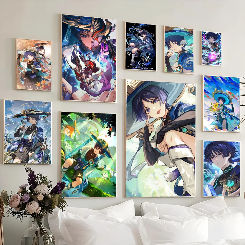 Genshin Impact Wanderer Classic Vintage Posters Decoracion Painting Wall Art White Kraft Paper Kawaii Room Decor