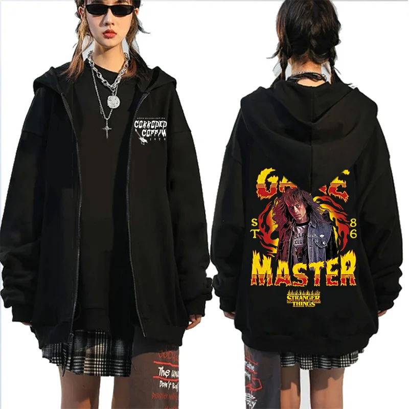 

Eddie Munson Lightning Guitar Power Zip Up Hoodies Oversized Hooded Sweatshirts Eddie Munso Hoodie Plus Size