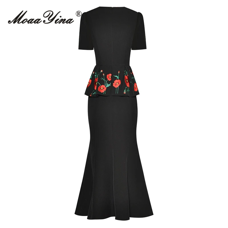 Женское длинное платье с юбкой годе летнее модное Дизайнерское черное круглым