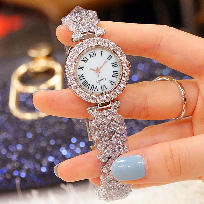 2PCS Fashion Trend Business Versatile Luxury Diamond Set Sky Star Elegant Quartz Watch Set Diamond Bracelet Set