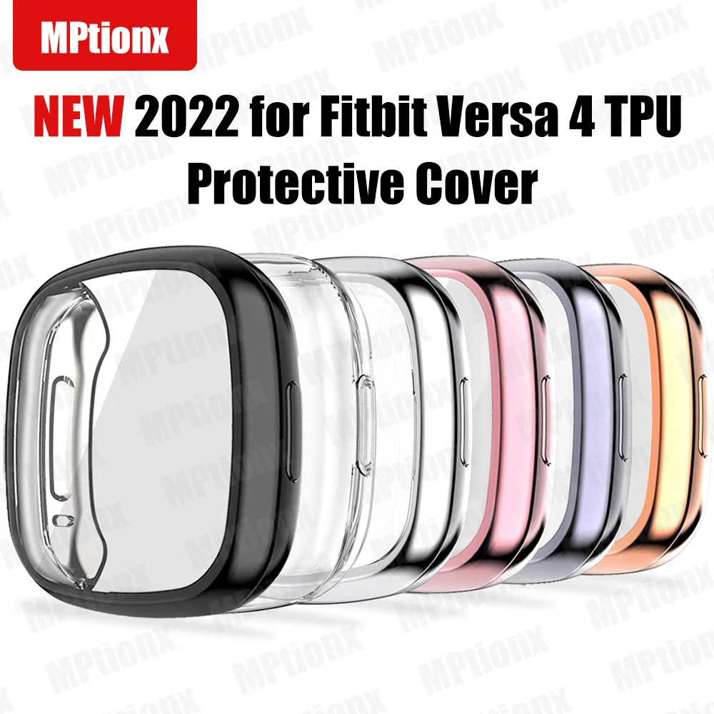 Screen Protector For Fitbit Sense 2/Versa 4 Case, Full Soft TPU Plated Bumper Protective Cover for Fitbit Sense 2/Versa 4