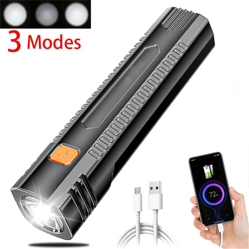 

Portable Flashlight USB Rechargeable LED Torch Pocket Flashlight Waterproof with Output Power Bank Function For Outdoor Camping