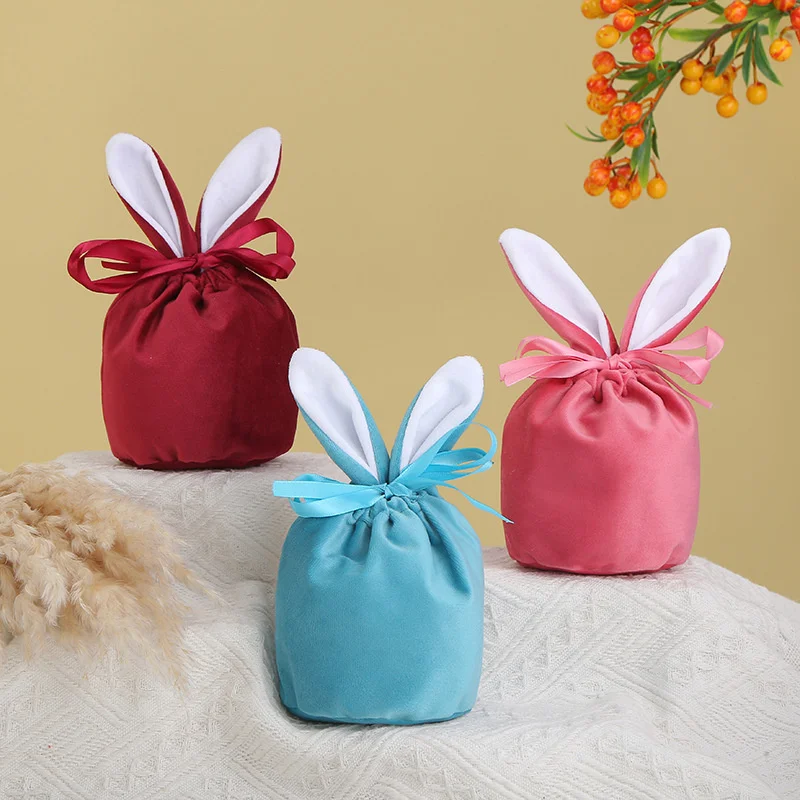 

6/20Pcs Easter Bunny Rabbit Bags Ears Velvet Bag Gift Box Sugar Box Wedding Candy Box Creative Cute Easter Decor