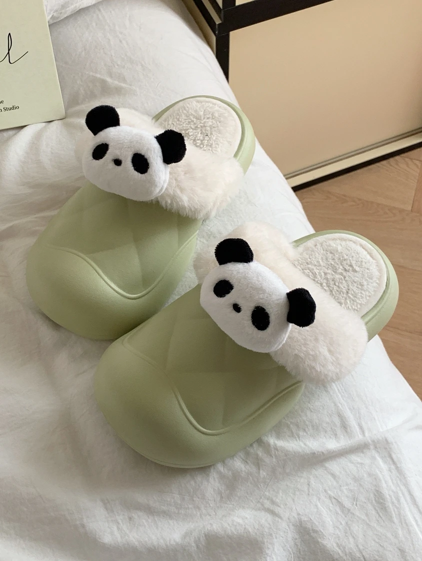 

Водонепроницаемые домашние туфли для беременных Милая женская зимняя творческая Съемная плюшевая сетчатая красная панда мужские хлопковые тапочки