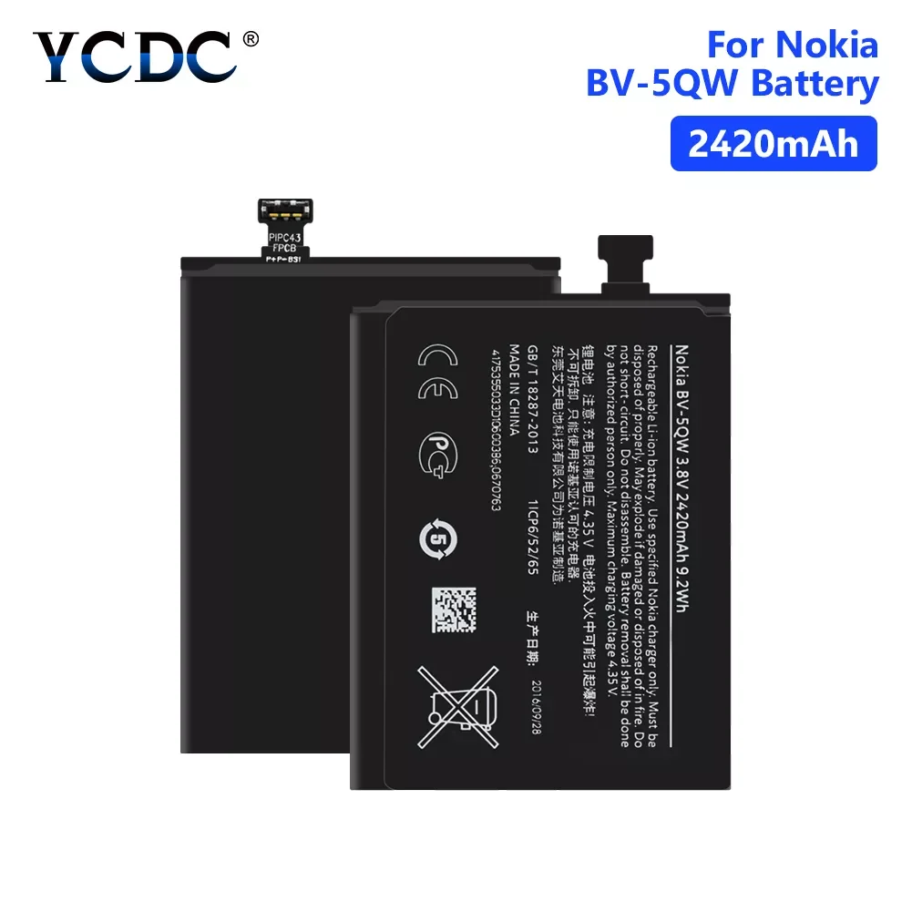 

NEW2022 New High Quality BV-5QW BV5QW Li-ion Phone Battery For Nokia lumia 929 929+ 930 RM927 2420mAh Replacement Batteries