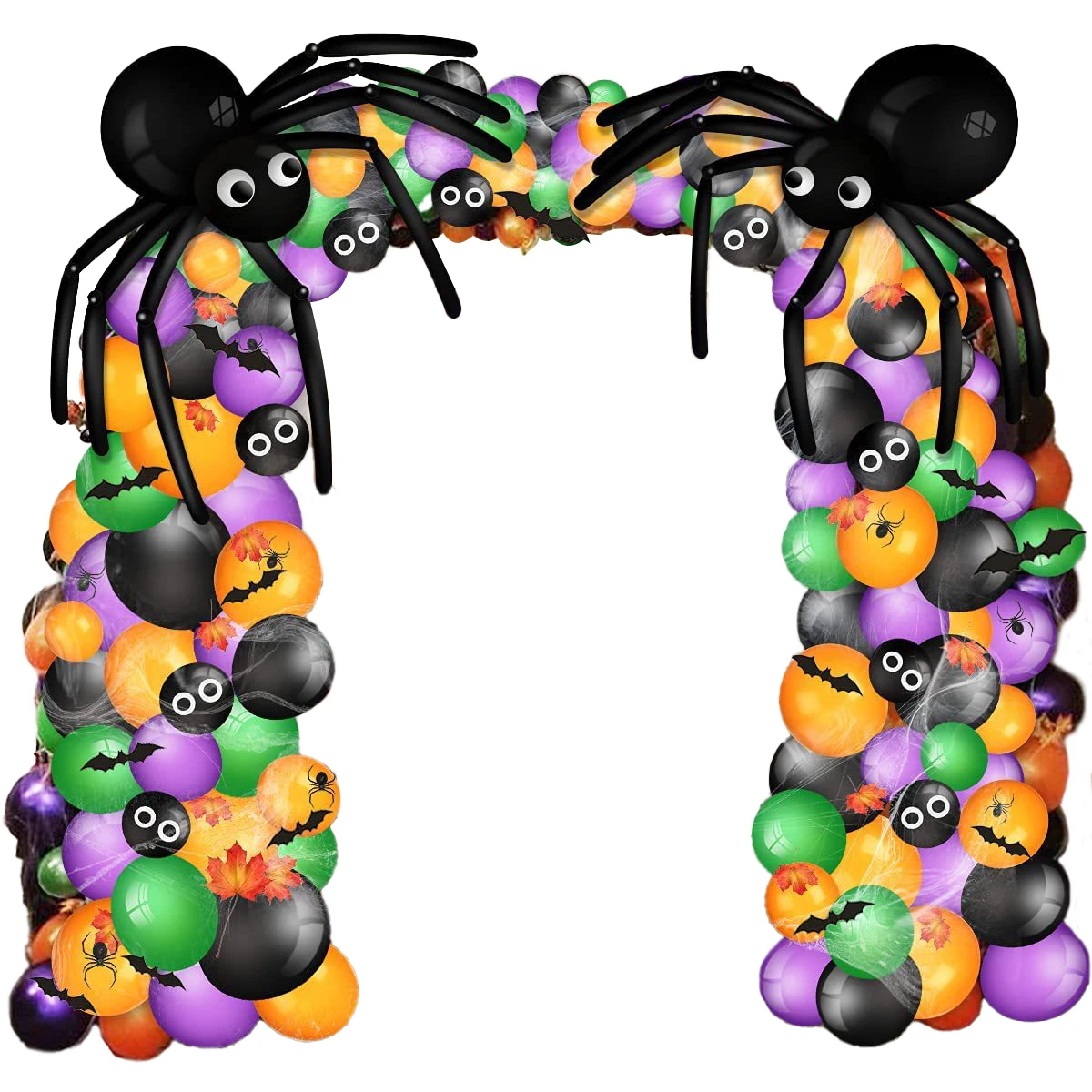 

Halloween Balloon Garland Arch Kit Reusable Party Decoration Black Orange Purple Green Balloons Set with 2 Spiders Maple Leaf 3D