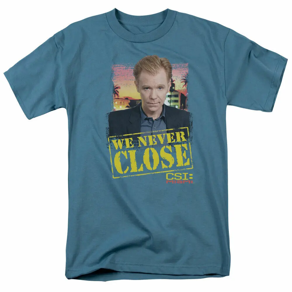 Футболка CSI Miami Never Close Мужская Лицензированная классическая Merch Horatio Caine Slate