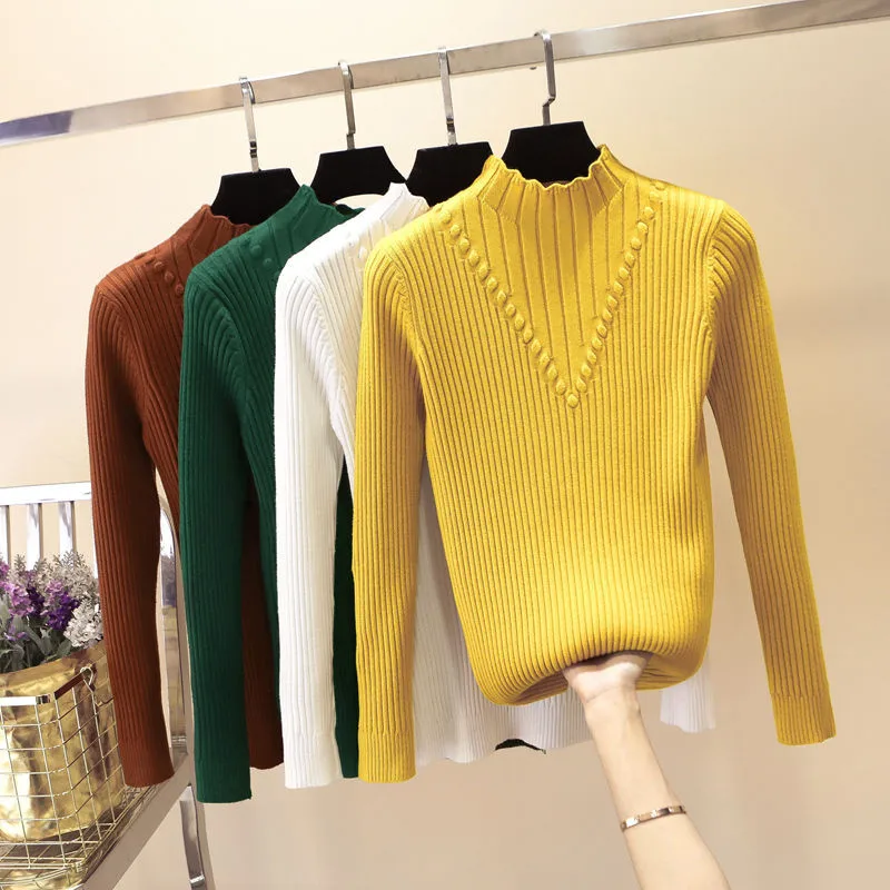 

QNPQYX Long Sleeve Knitted Pullovers Tops Pull Femme Elasticity Casual Soft Jumper Jersey Autumn Winter Turtleneck Women Sweater