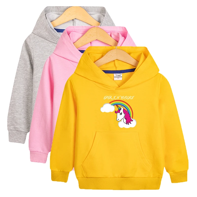 Girls Rainbow Unicorn Hoodies 2023 Spring Autumn Kids Long Sleeve Lightweight Sweatshirts 2-10 Years Sportswear Children Clothes