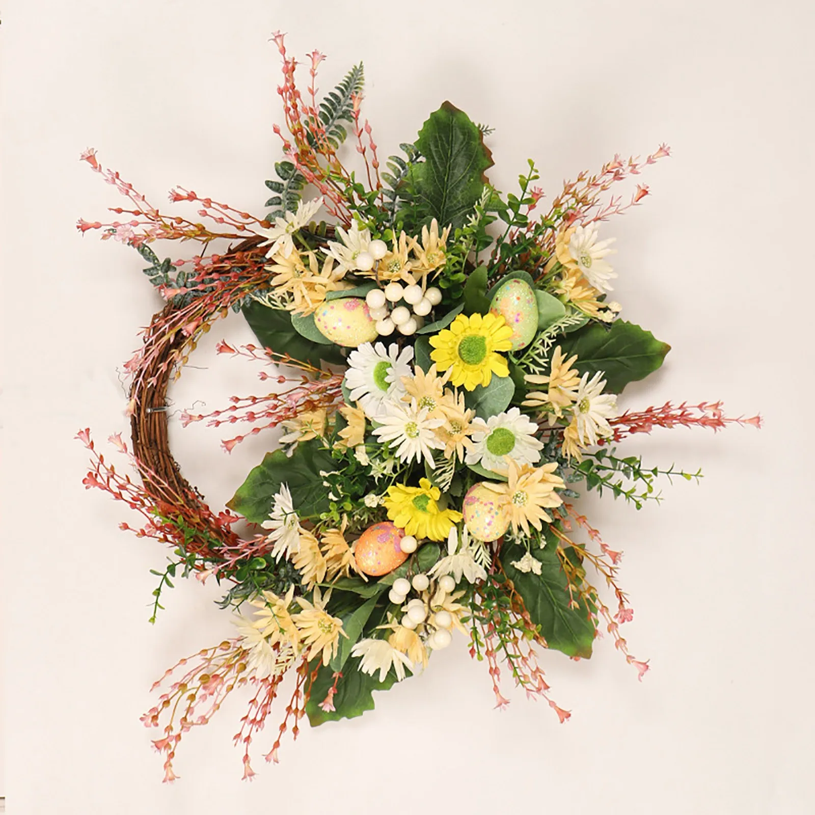 

2022 Пасхальный венок, Большая яркая Цветочная лоза из искусственных цветов, гирлянда со светильник кой, украшение для стен дома и входной две...