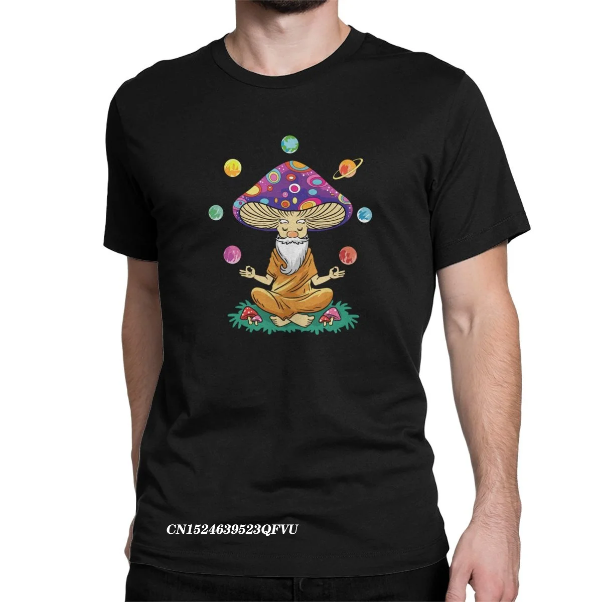 

Funny Mushroom Buddha T-Shirts Men With Yoga Solar System Awesome Premium Cotton Tee Shirt Harajuku Tops T Shirts Camisas