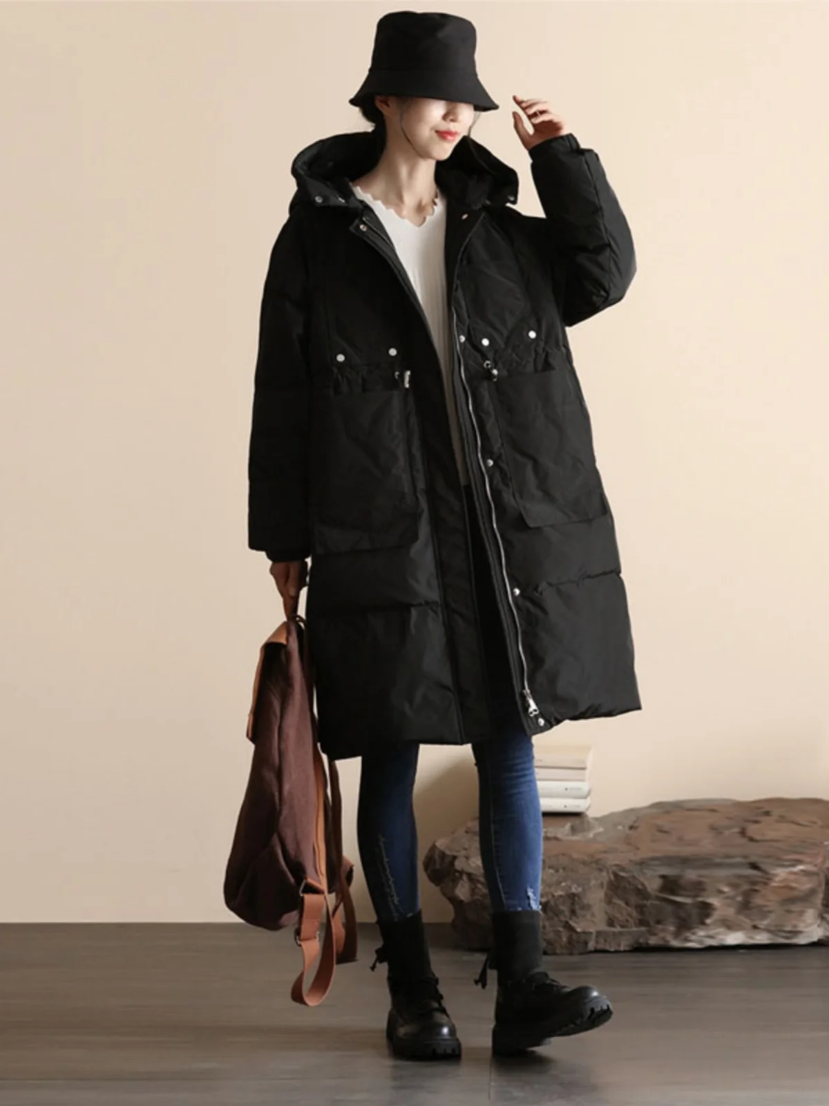 Cool Big Beau Белый утиный пуховик Женская зимняя одежда средней длины Новая