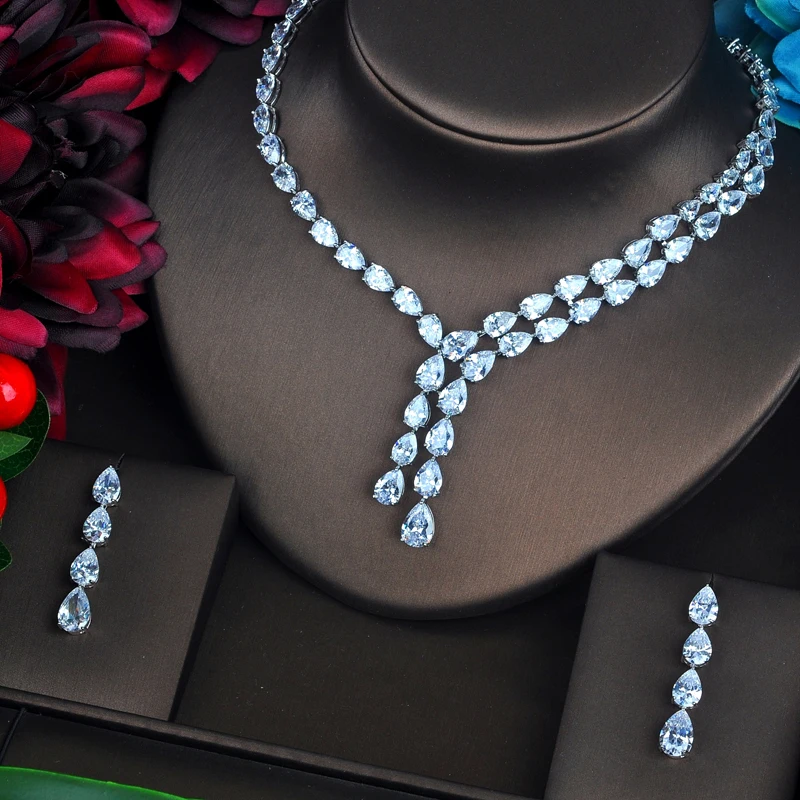 Модные Роскошные прозрачные и Синие Ювелирные наборы в форме капли воды для