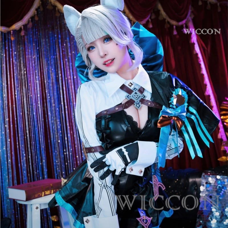 Genshin Impact Линетт Косплей Костюм Парик Фонтейн Кожа Униформа Платье Уши Юбка
