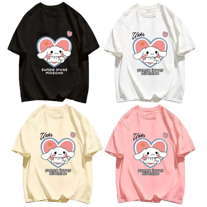 

Sanrios Anime Figure Heart Shaped Cinnamoroll Girl Cartoon Short Sleeve T-shirt Summer Thin Top Half Sleeve Children Clothing