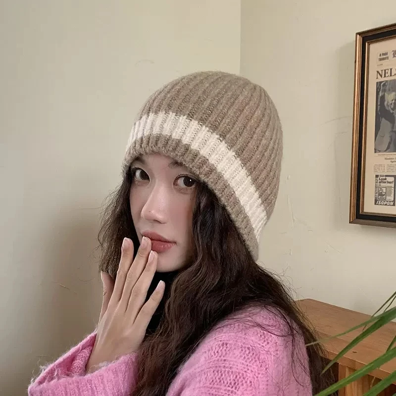 

Новые шерстяные трикотажные облегающие шапки для девочек толстые высококачественные шерстяные кашемировые шапки сохраняют тепло кепки, капоры оптом