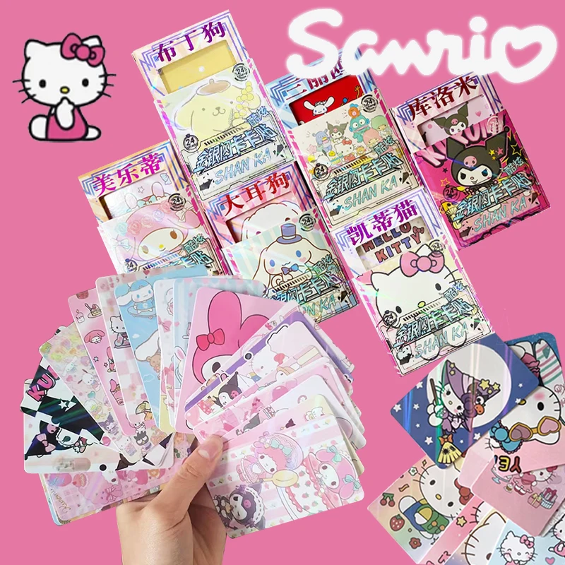 

24 шт. Sanrio карты Kuromi HelloKitty Mymelody Cinnamoroll Pom Purin коллекционные карты золотые и серебряные флэш-карты наклейки 7 +