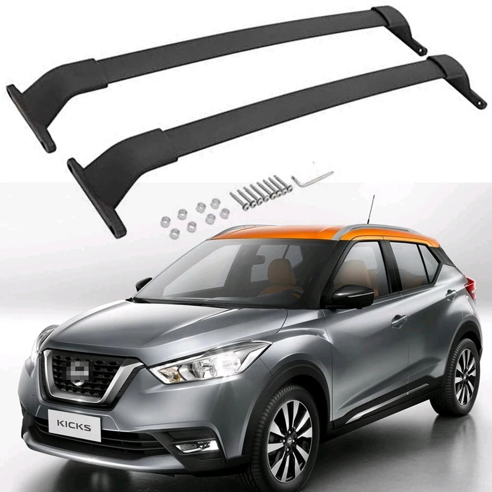 

2Pcs Roof Rack Cross Bars Crossbar Baggage Luggage Rack Aluminum Fit for Nissan Kicks 2018-2022 Black