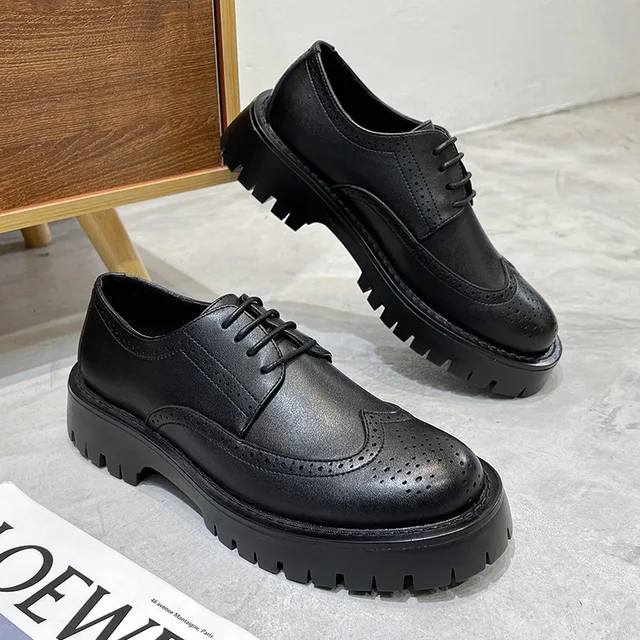 British Style Brogue Shoes for Men Business Casual Fashion Commute Thick Sole Leather Shoes Male Platform Wedding Dress Shoes 3