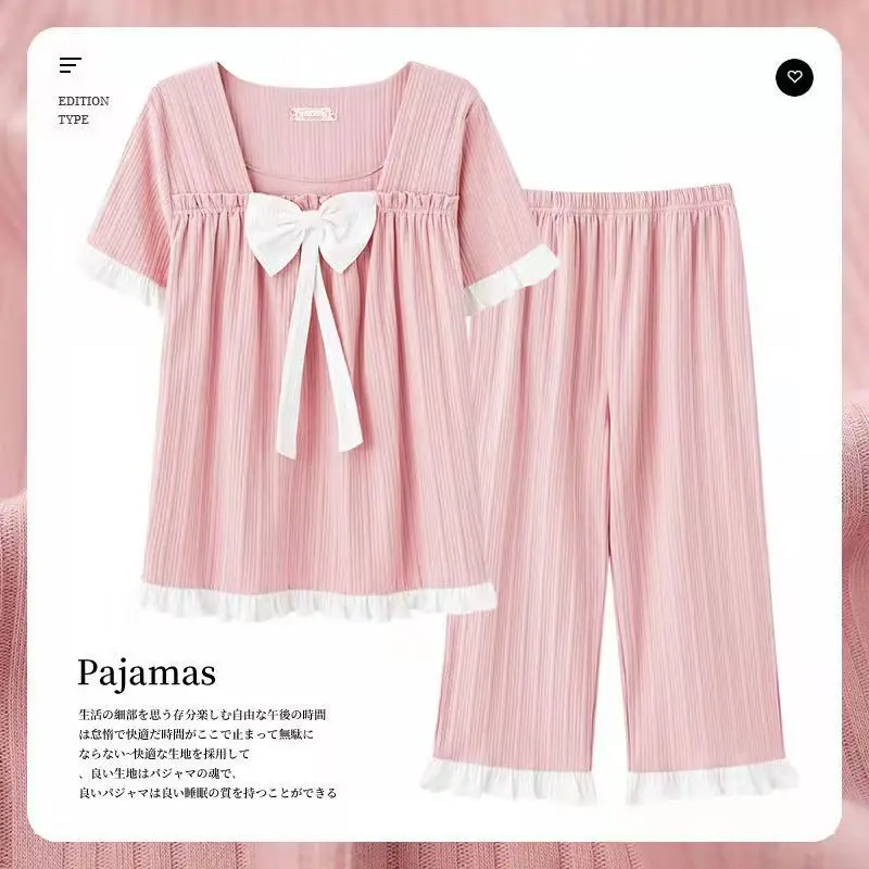 Capris Pajamas for Women Summer Shorts Kawaii Moon Giraffe Clouds Printing Lovely Homewear Cotton Summer Sleepwear Pijamas Woman