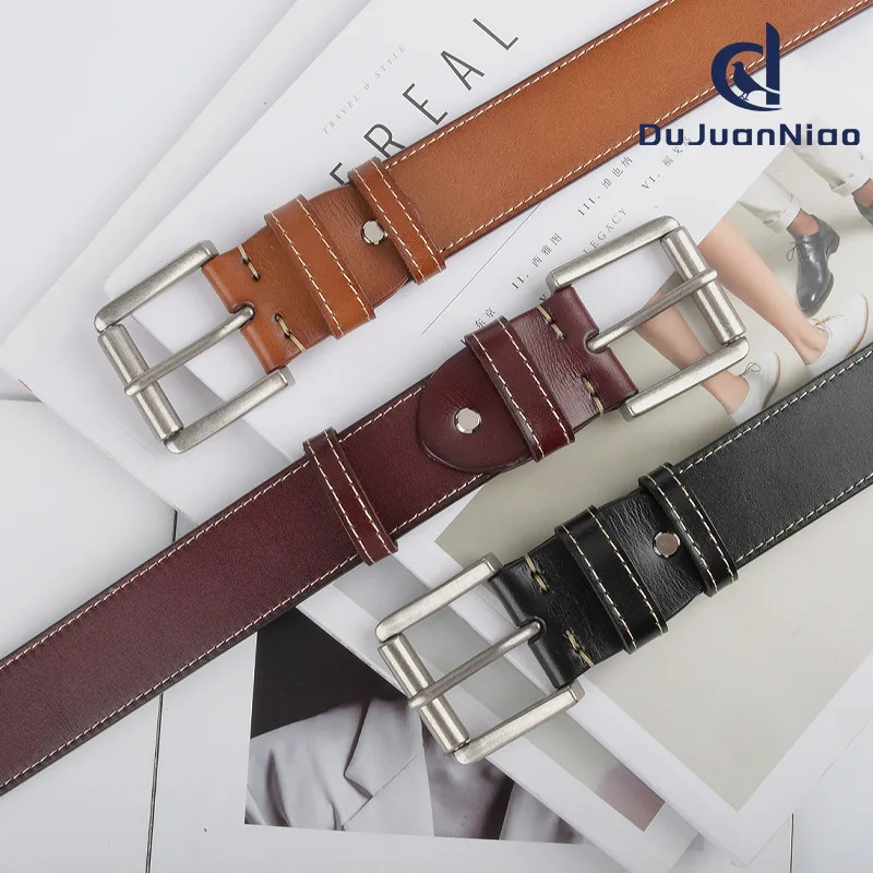 

Men's Top Layer Cowhide Luxury Belt with Vintage Lychee Pattern Classic Needle Buckle Trendy Men's Item