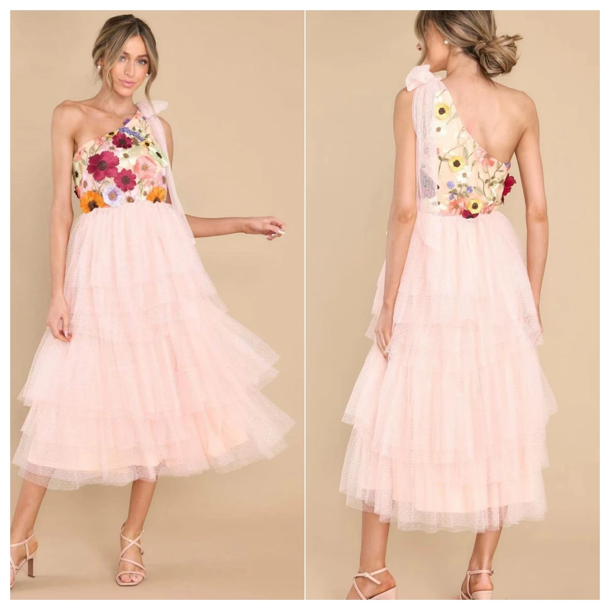 

One Shoulder Prom Midi Dress A Line Tulle Sweetheart Formal Evening Gowns High Slit Corset Simple Floral Long Party Dresses