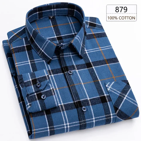 Мужская хлопковая клетчатая фланелевая рубашка зима