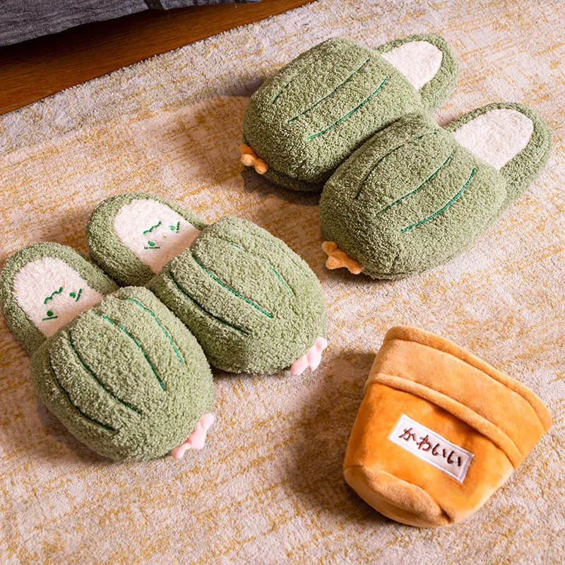 

Creative Cactus Plush Slippers Couples Home Slippers Woman Man Cartoon Plant Indoor Anti-slip Slipper Winter Shoes for Boy Girls