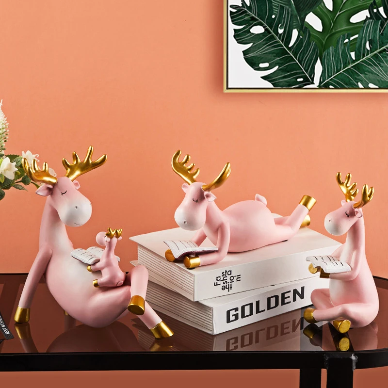 

Creative Figurines Ornaments Sika Deer Crafts for TV Cabinet Home Office Living Room Decoration Valentine's Day Gift Home Decor