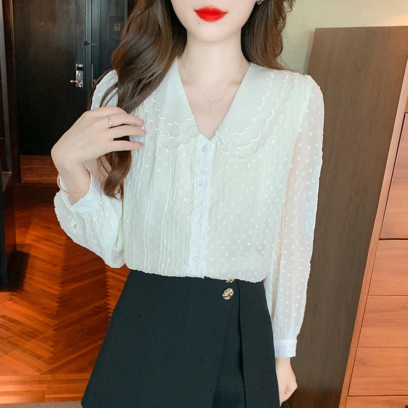 

France style womens tops and blouses New elegant ladies chiffon shirts Spring Summer Long sleeve Tops blusa mujer