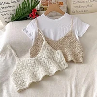 camisole vest small fresh loose knitted all match literary retro outside with hollow hook flower top tank top women clothes