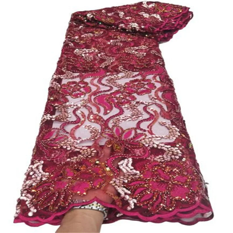 

Розовая элегантная африканская Кружевная Ткань 5 ярдов высококачественные блестки мягкая французская Тюль нигерийские Свадебные женские ...