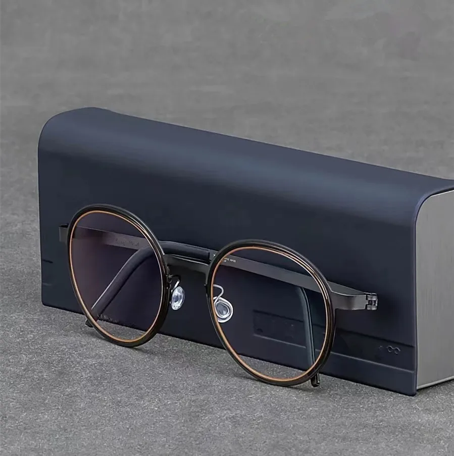 Дания Бренд Титановая Рама Очков для Мужчин и Женщин Ретро Круглая Миопия Оптическая Оправа Без Винтов На Очки На Рецепт 9752