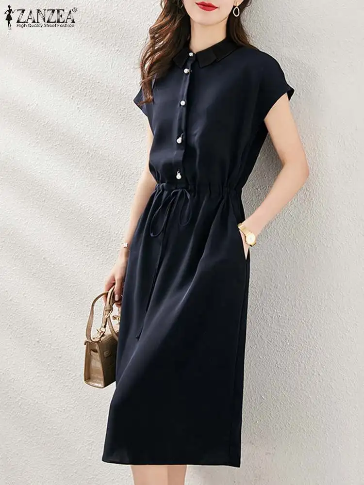 

Oversized Women Summer Sundress ZANZEA 2022 Fashion Solid Shirt Dress Casual Short Sleeve Midi Vestidos Female Button Robe Femme