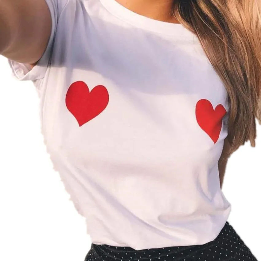 

Love Print Women T-Shirt Round Neck Ladies Casual Short Sleeve Cotton Top Tees