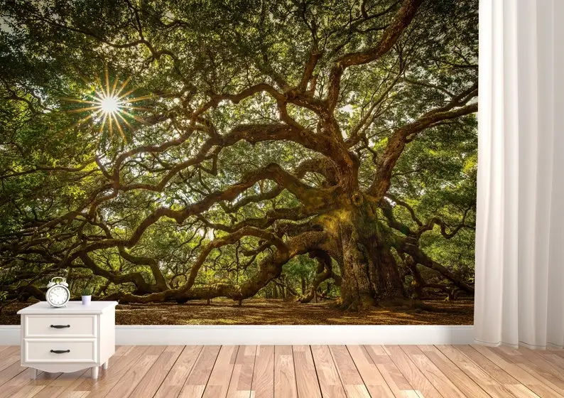 

Old Oak Tree Vinyl Wallpaper Forest Wall Mural Forest Landscape Peel&stick Self Adhesive Wall Decal Nature Wallpaper Green Fores